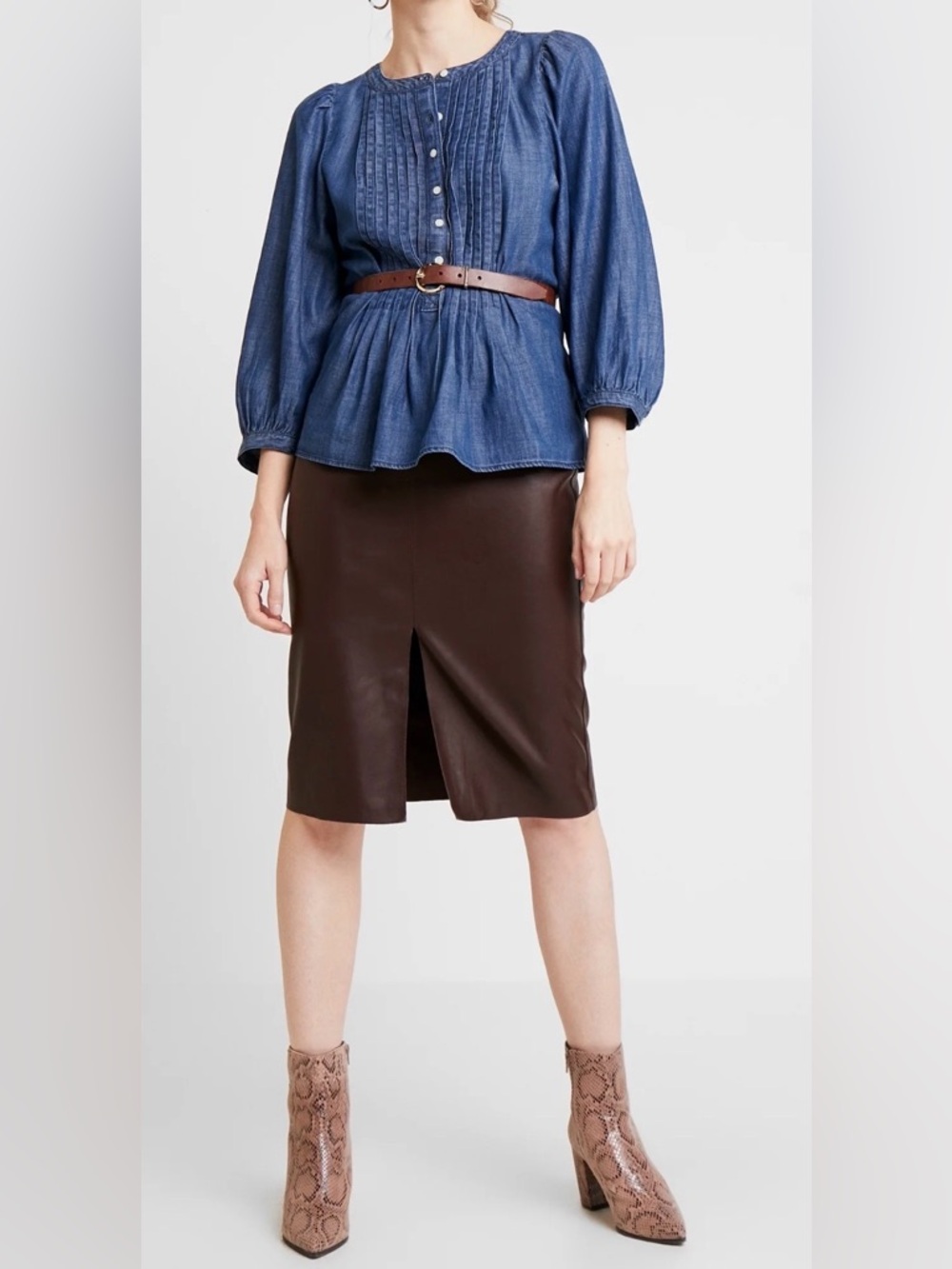 LOFT Blue Chambray Pintuck Button-Up Blouse